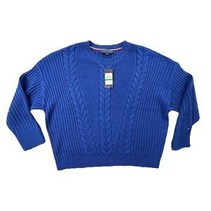 Tommy Hilfiger Cable Knit Sweater Blue Crewneck Size L NWT